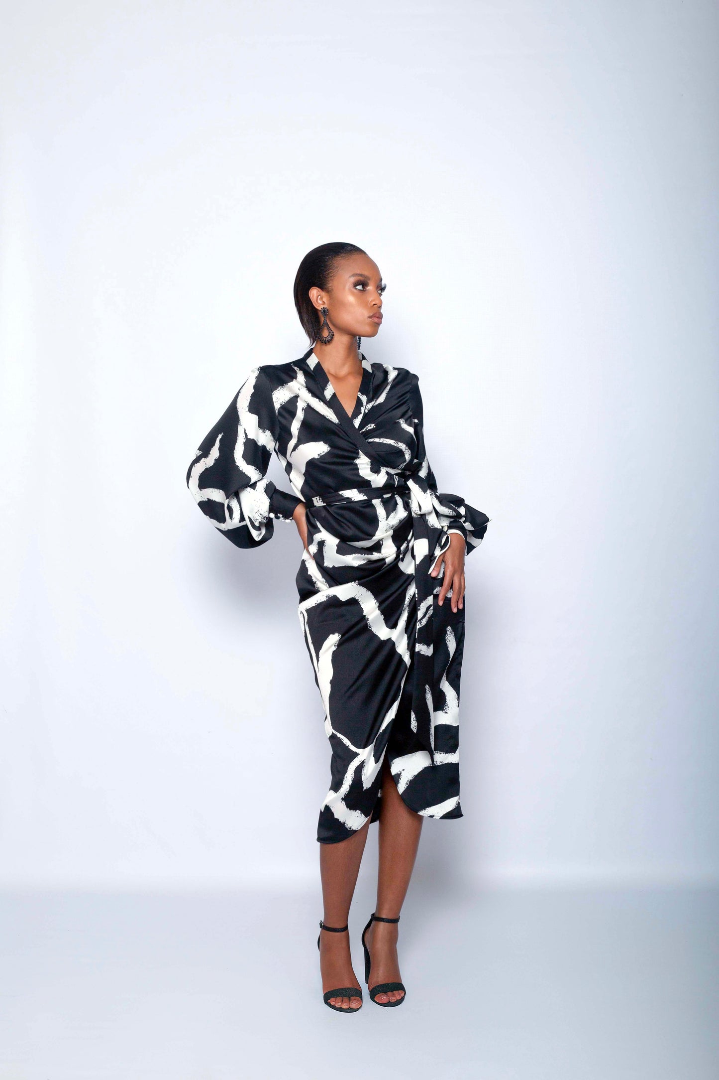 Noir & Blanc Cross Wrap Dress