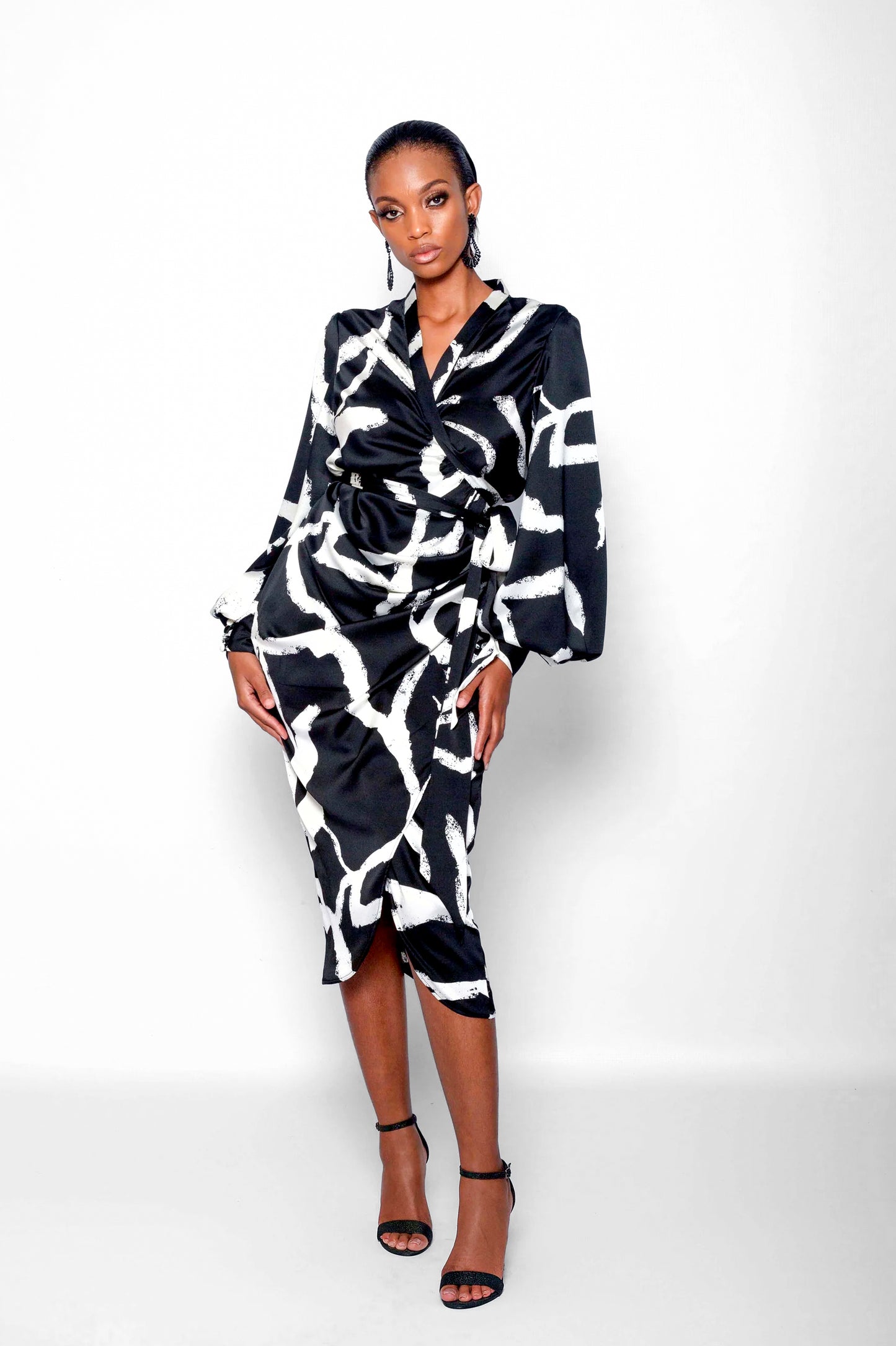 Noir & Blanc Cross Wrap Dress